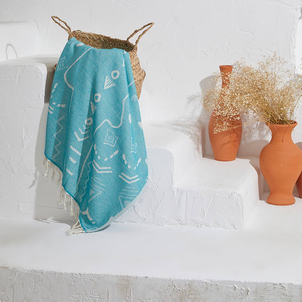 Shark terry-backed Turkish towel with woven jacquard face, 35x70 in | Kikoya