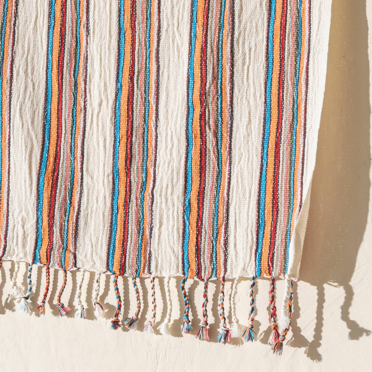 Multi stripe Turkish peshtemal towel with twisted tassels, bath and hand sizes | Kikoya