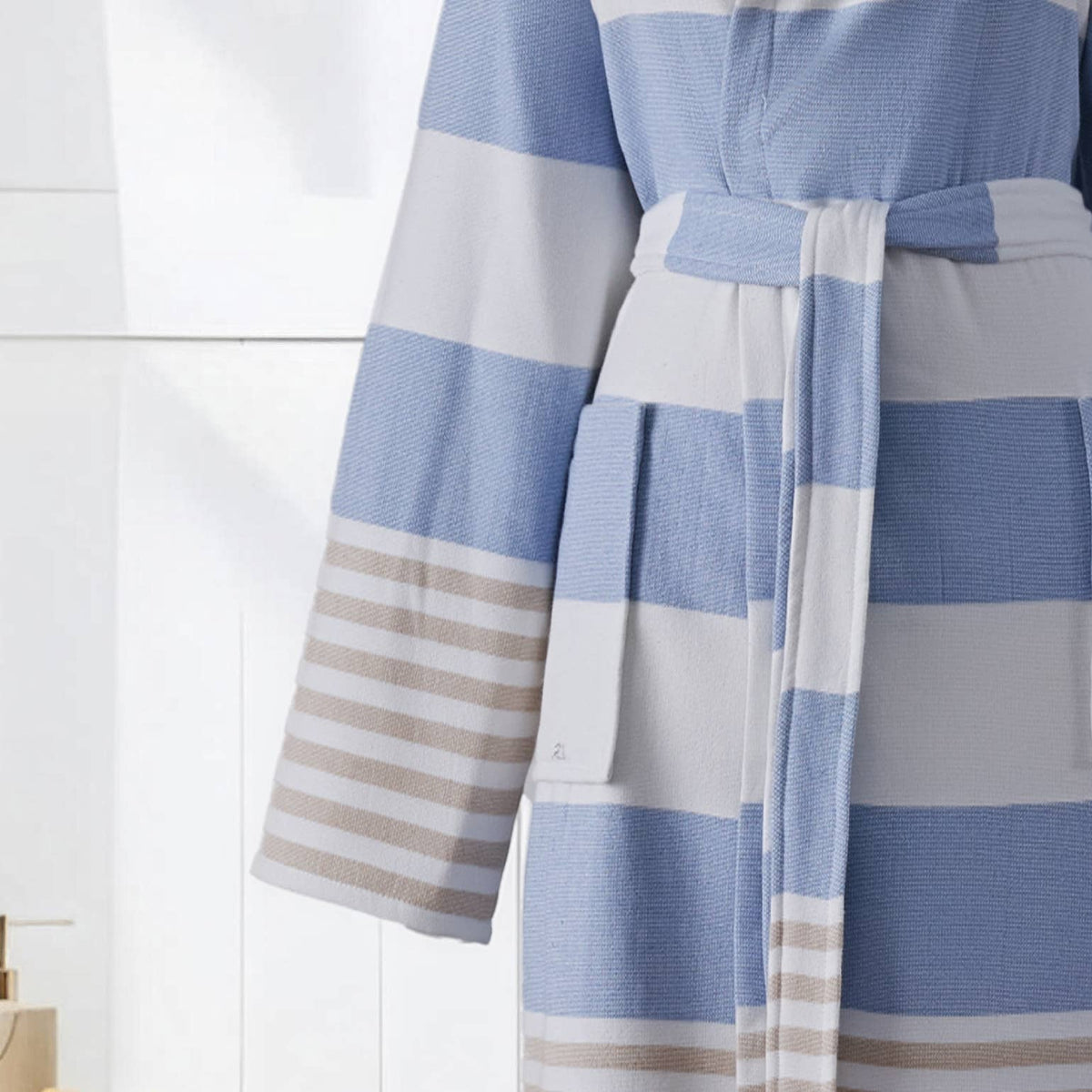 Mediterranean terry-backed Turkish bathrobe – block stripe | Kikoya