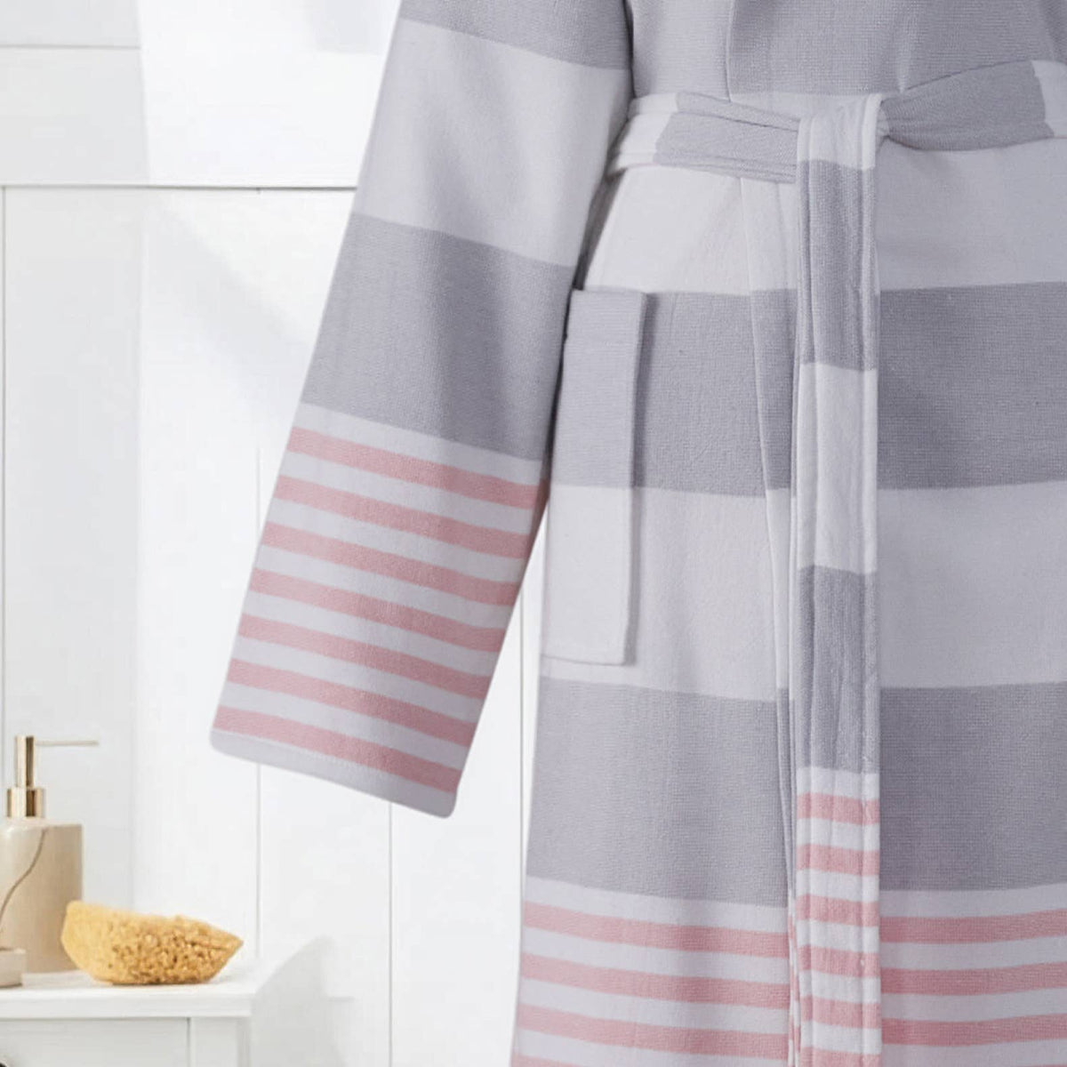 Mediterranean terry-backed Turkish bathrobe – block stripe | Kikoya