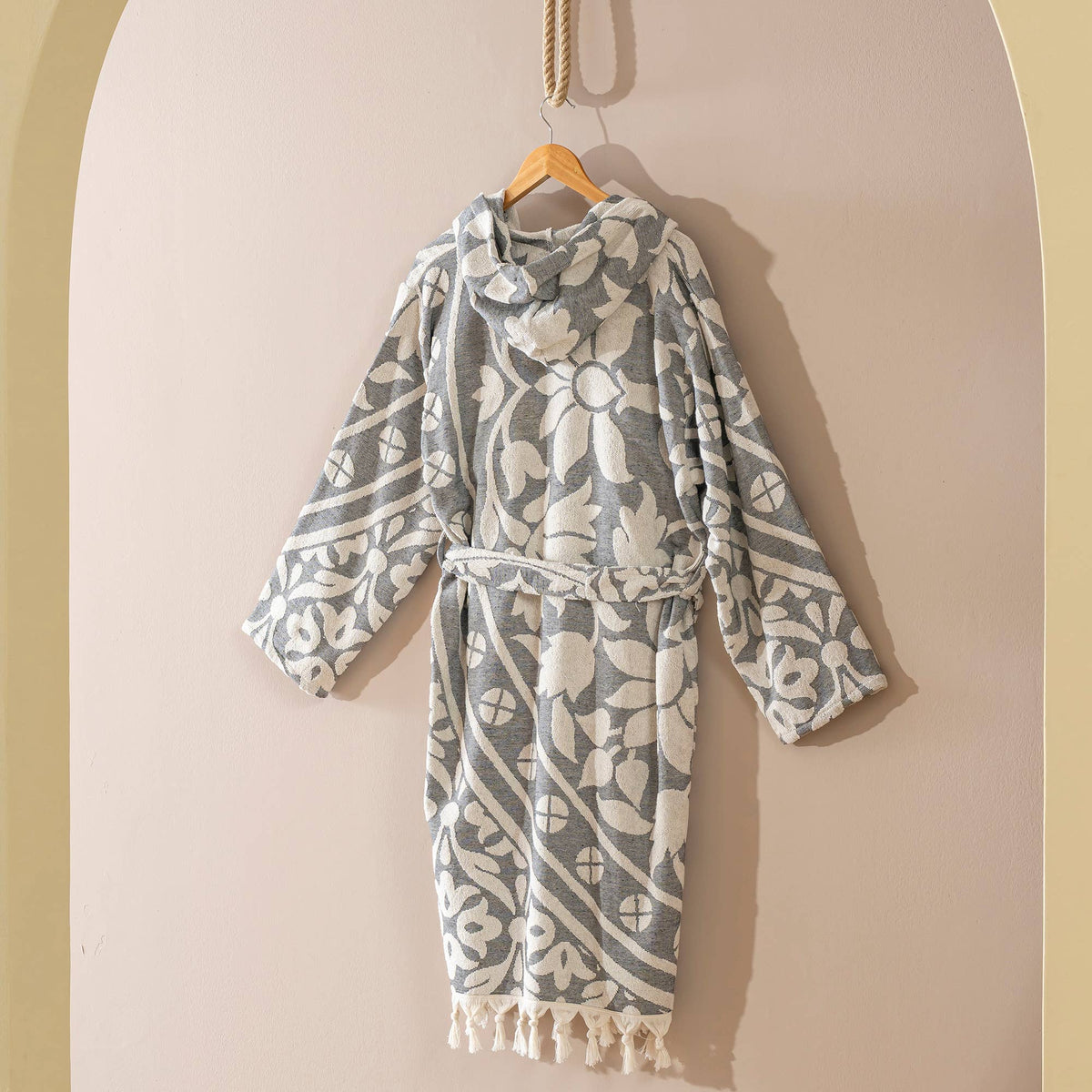 Mandala raised terry Turkish bathrobe, hooded | Kikoya