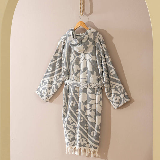 Mandala raised terry Turkish bathrobe, hooded | Kikoya