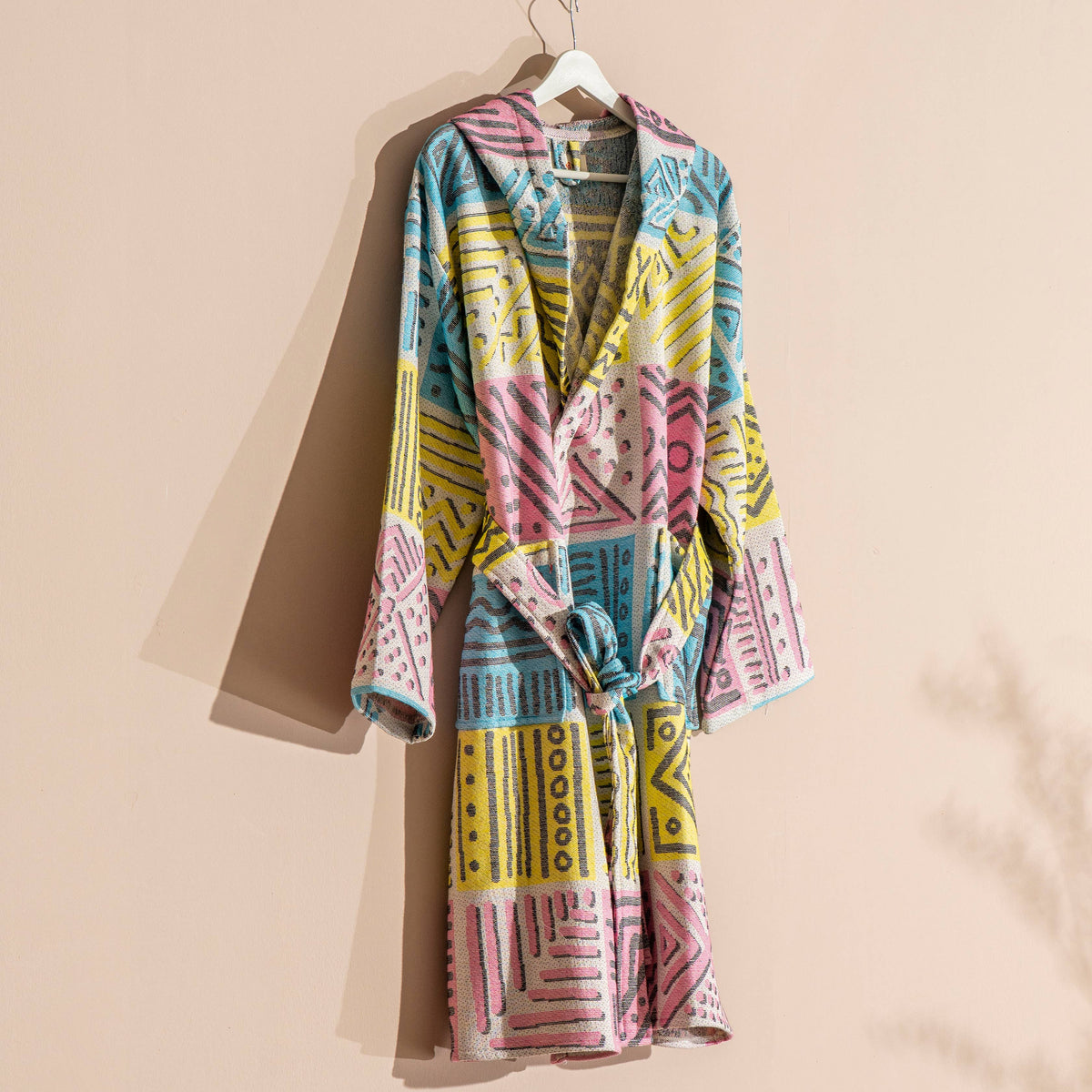 Rainbow Terry-backed Turkish bathrobe – Multicolor Stripe, front view | Kikoya