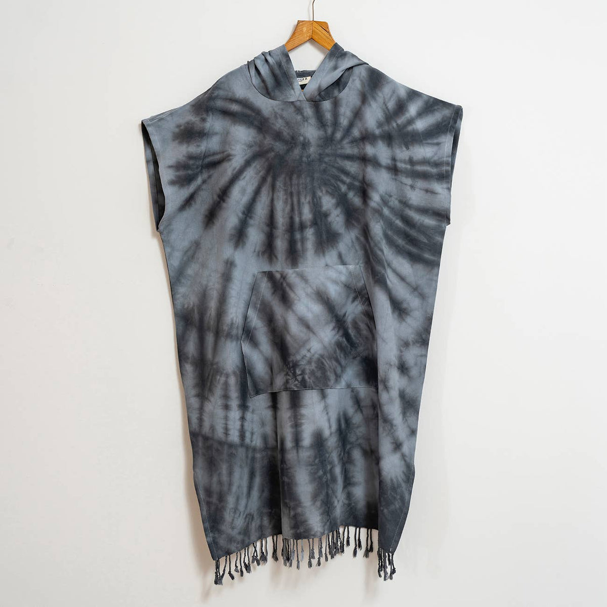 Silver Adult Hooded Changing Poncho – Grey Tie-dye, back view | Kikoya