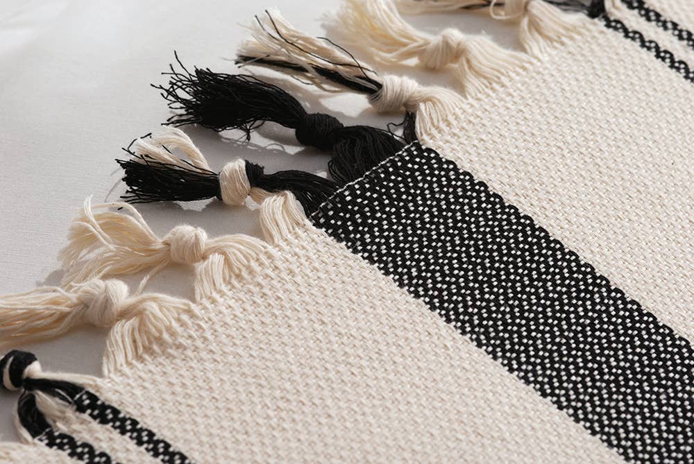 Wide stripe Turkish cotton bedspread – black on cream, alternate view | Kikoya