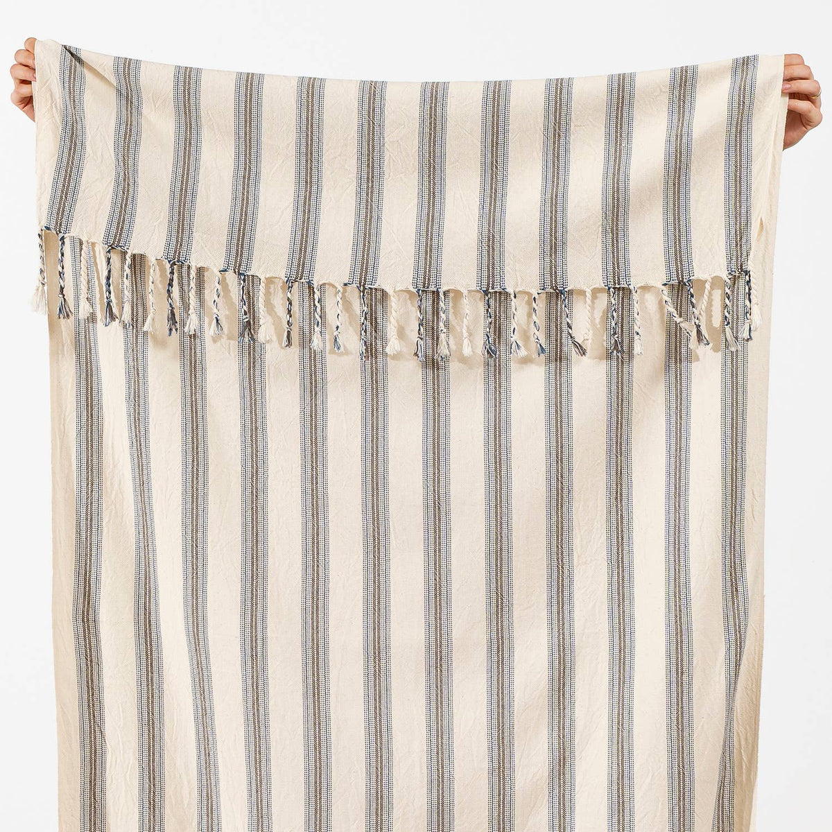 Taupe Ticking Stripe beach towel folded | Kikoya
