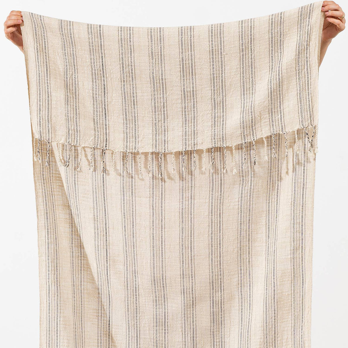 Premium Rustic Turkish beach towel – White & Grey Pinstripe, weave texture detail | Kikoya
