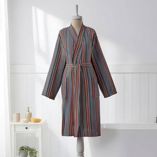 Antique Turkish kimono bathrobe – Charcoal & Rust Stripe | Kikoya