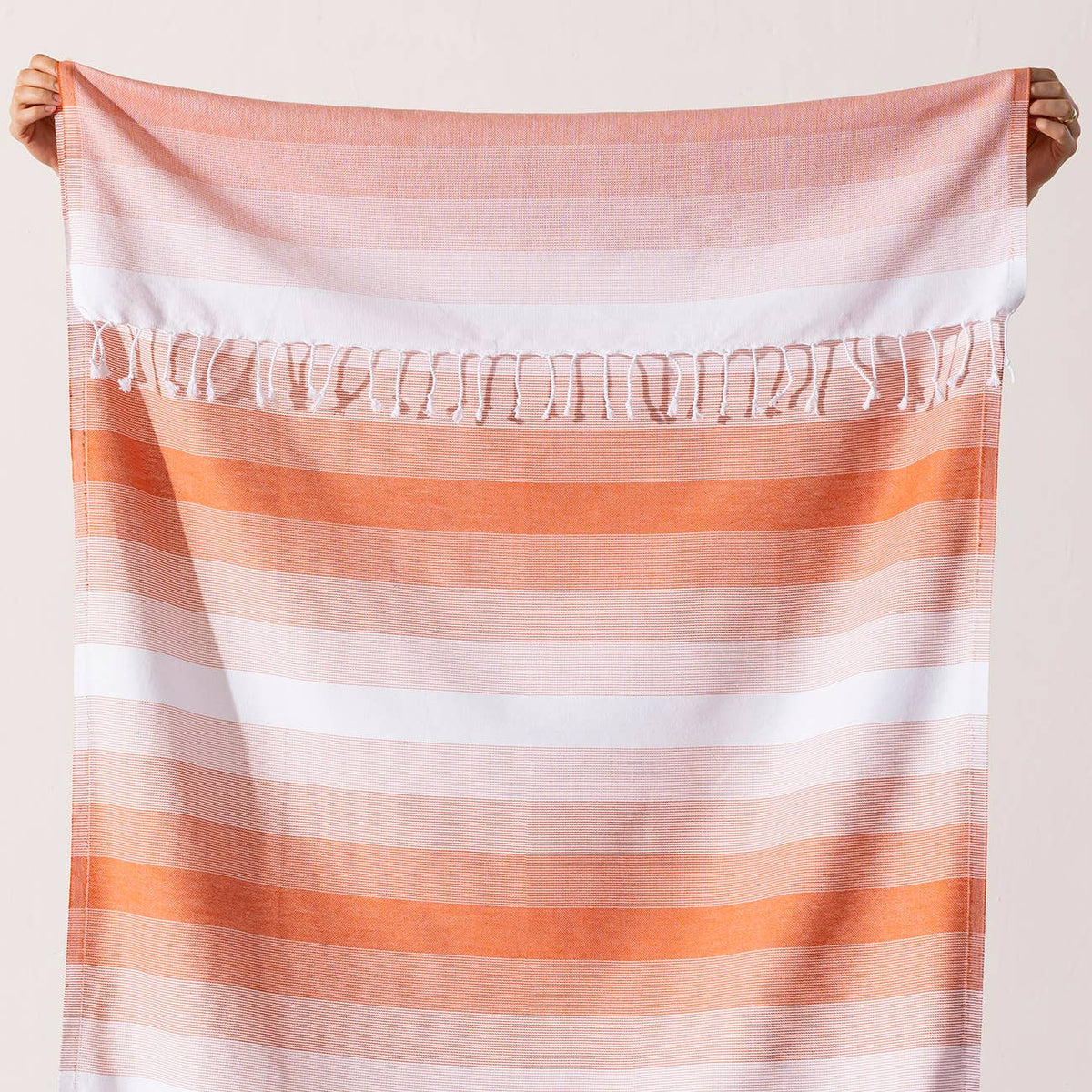Sunrise Turkish beach towel in coral ombre stripe, 33x66 in | Kikoya