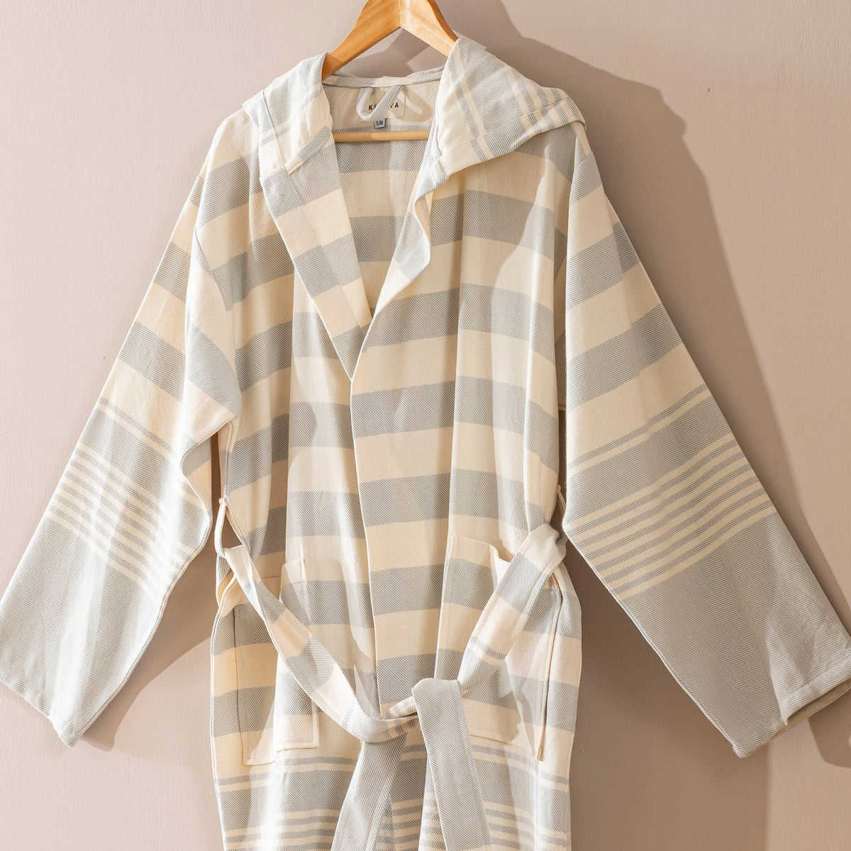 Rumi wide stripe Turkish bathrobe – hooded | Kikoya