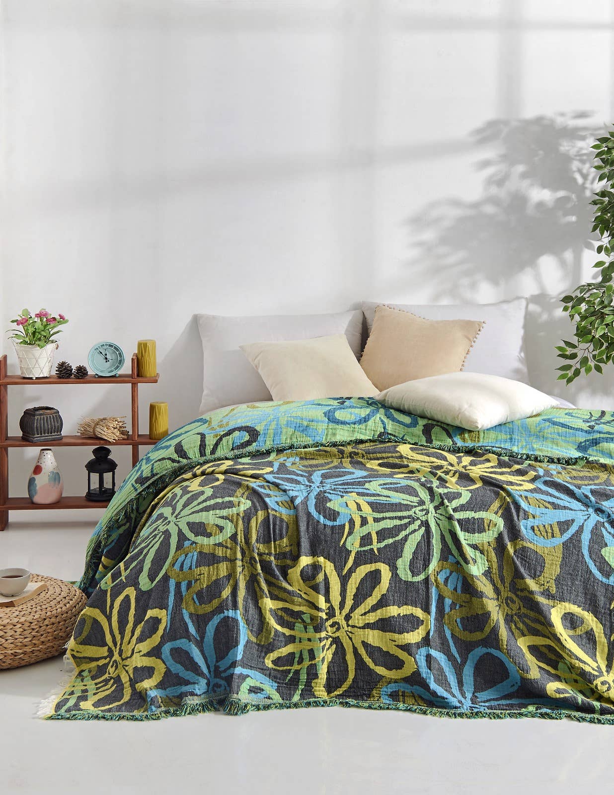Flower Bedspread Muslin Blankets Cotton Bedding Cover Floral