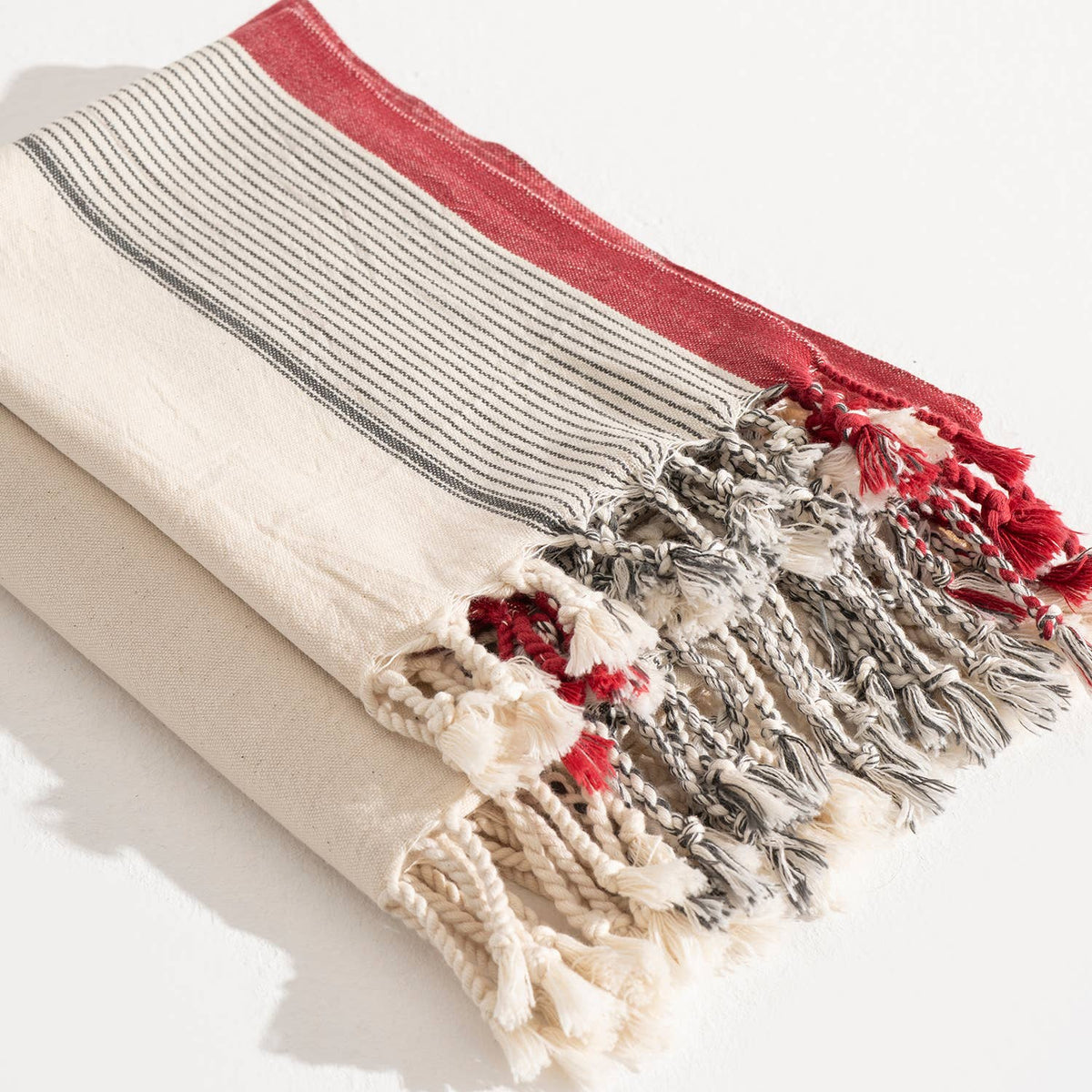 Hammam Turkish Peshtemal Towel – Burgundy Border Stripe, 100% Cotton