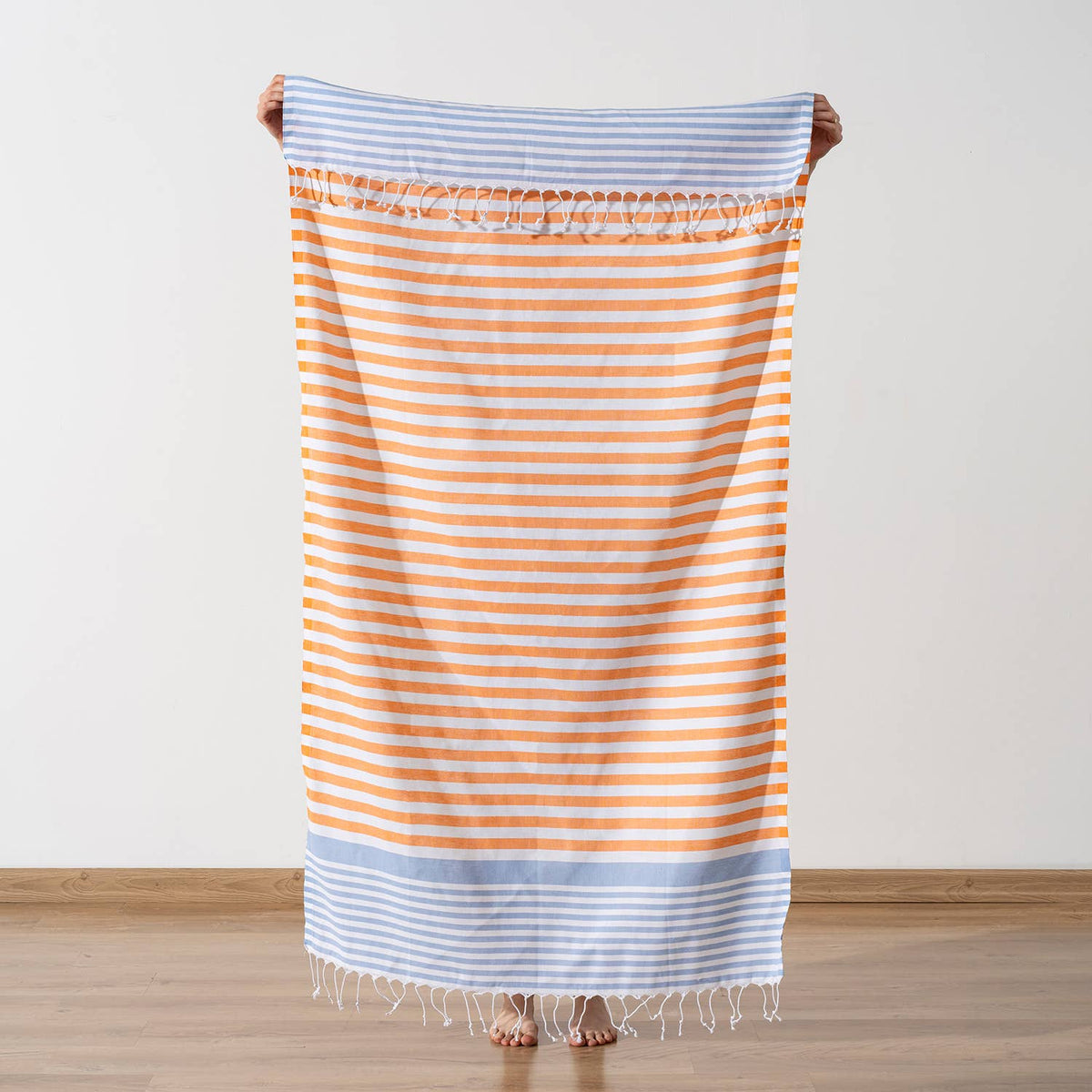 Capri Turkish beach towel – Orange & Light Blue | Kikoya