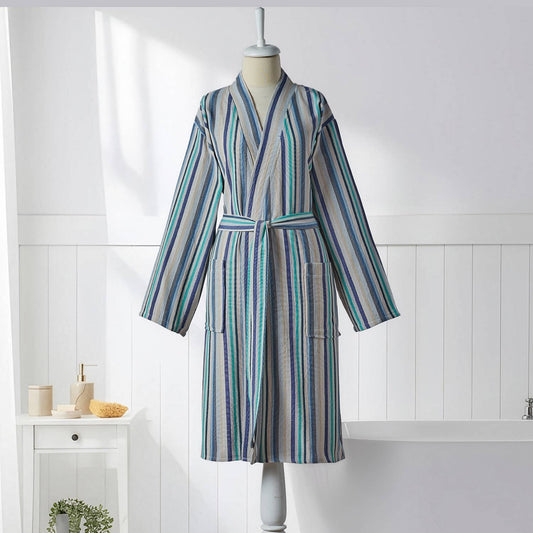 Antique Turkish kimono bathrobe – Turquoise Stripe | Kikoya