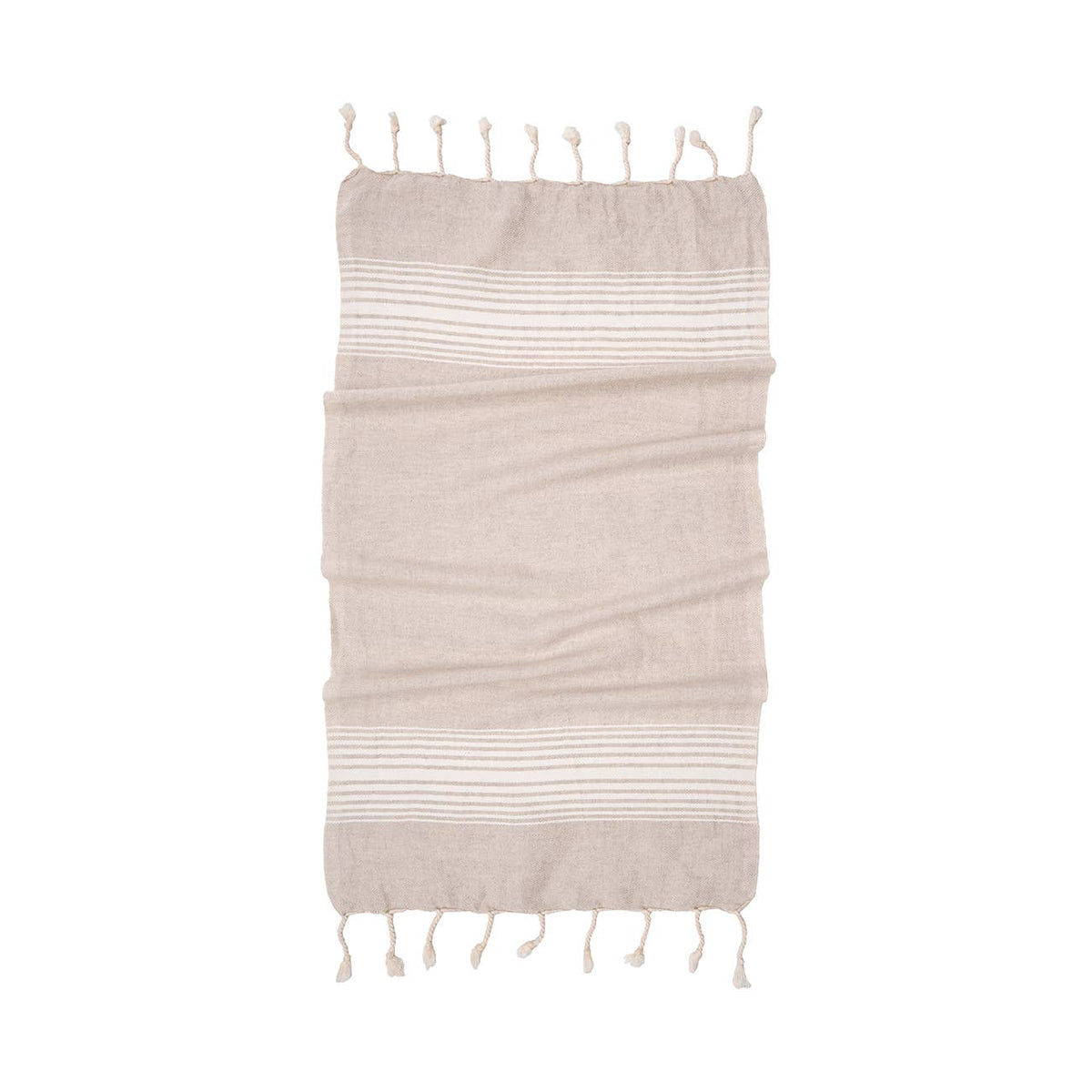 Linen-cotton Turkish hand towel with woven tribal border, 17x38 in | Kikoya