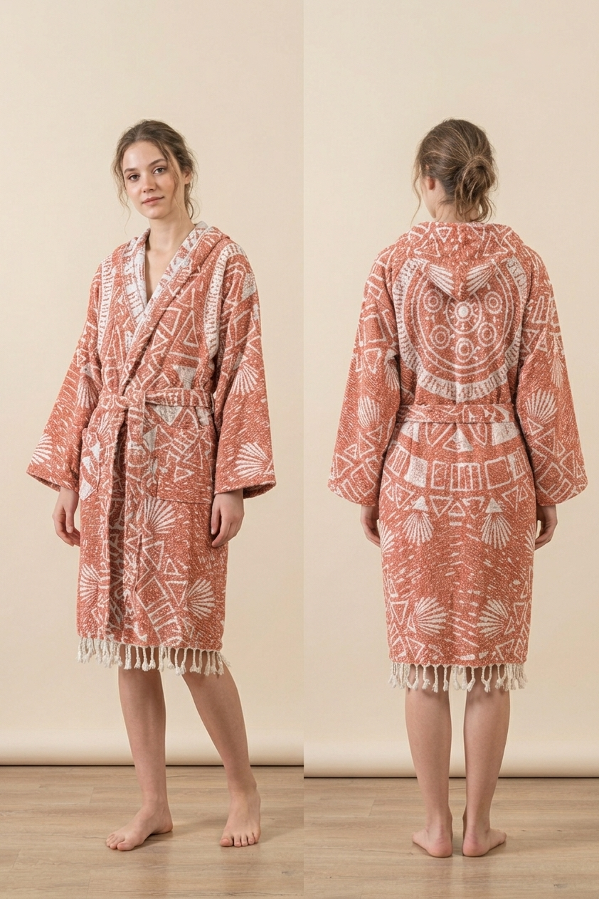 Maori flat-woven Turkish bathrobe – Pomegranate | Kikoya