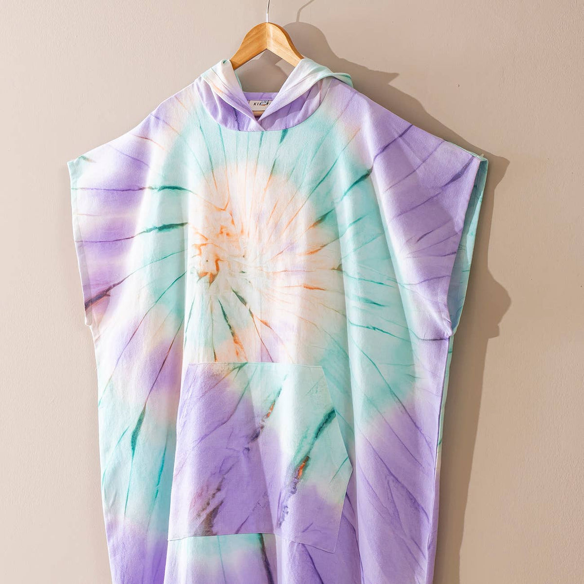 Spiral Adult Hooded Changing Poncho – Purple Tie-dye, alternate view | Kikoya