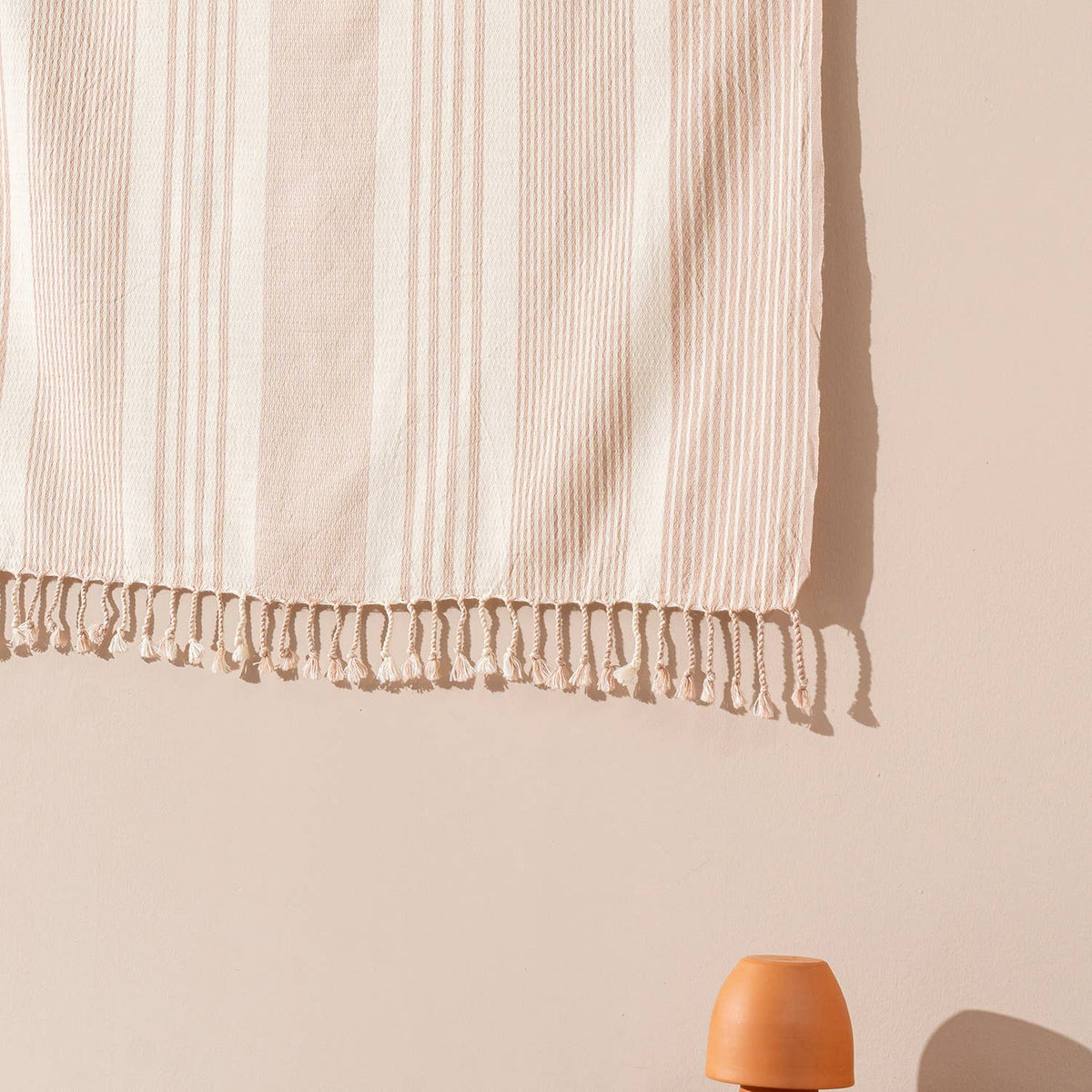 Zebra stripe Turkish beach towel in beige on cream, 33x66 in, flat-woven | Kikoya
