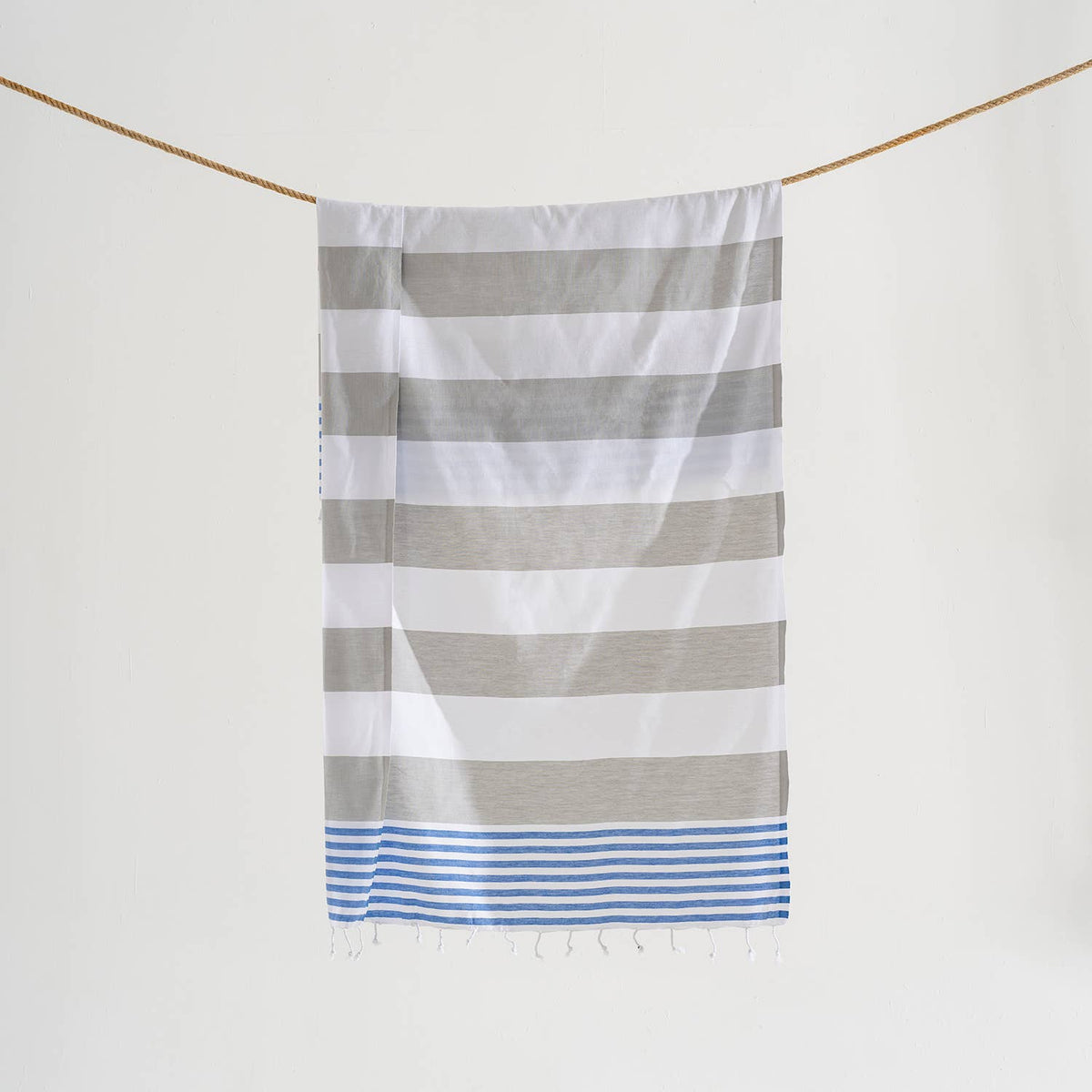Mediterranean Turkish beach towel – Grey & Blue block stripe | Kikoya