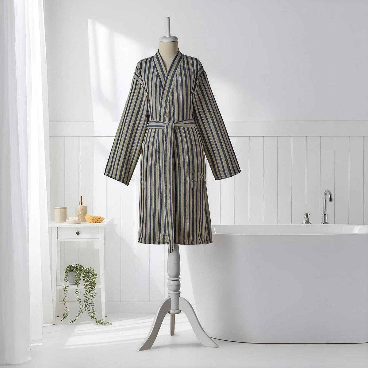 Antique Turkish kimono bathrobe – Olive Stripe | Kikoya