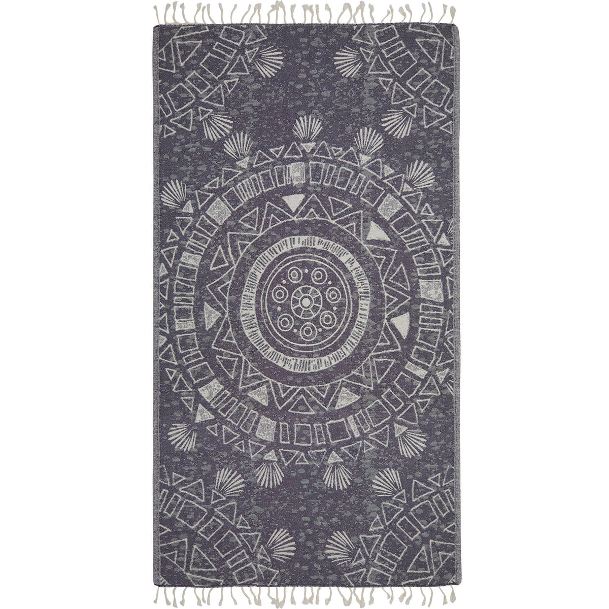 Storyteller ornamental jacquard Turkish beach towel, 35x70 in, flat-woven | Kikoya