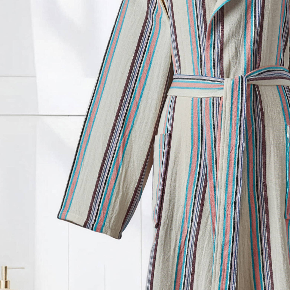 Antique Turkish hooded bathrobe – Sage Stripe | Kikoya