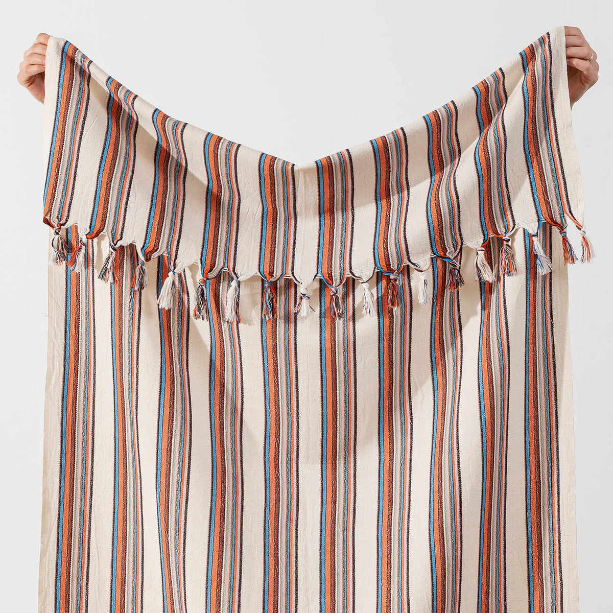 Multi stripe Turkish peshtemal towel with twisted tassels, bath and hand sizes | Kikoya