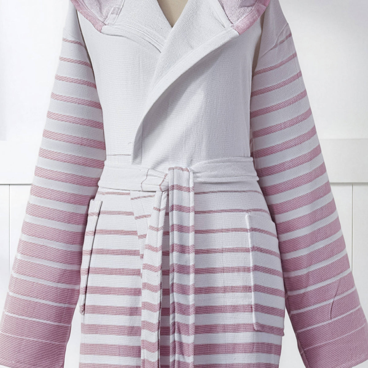 Paradiso terry-backed Turkish bathrobe in a two-tone stripe, hooded | Kikoya