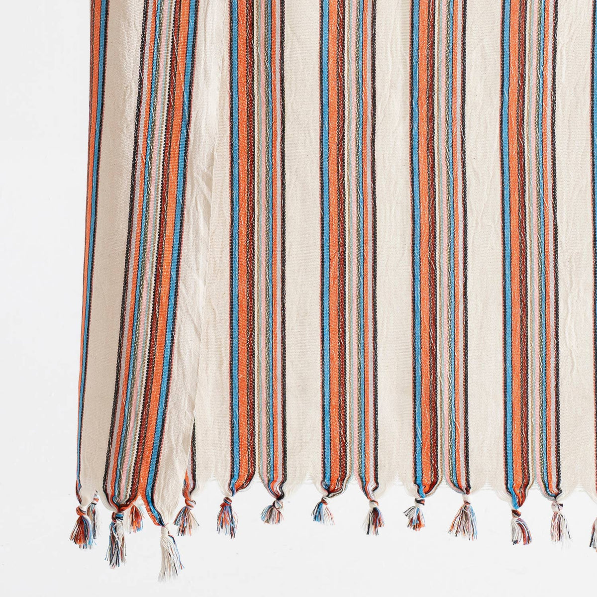 Multi stripe Turkish peshtemal towel with twisted tassels, bath and hand sizes | Kikoya