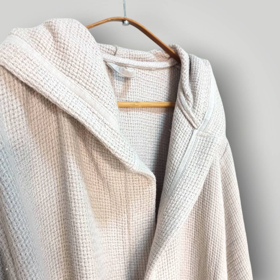 Salda waffle stonewash Turkish bathrobe, hooded, beige | Kikoya