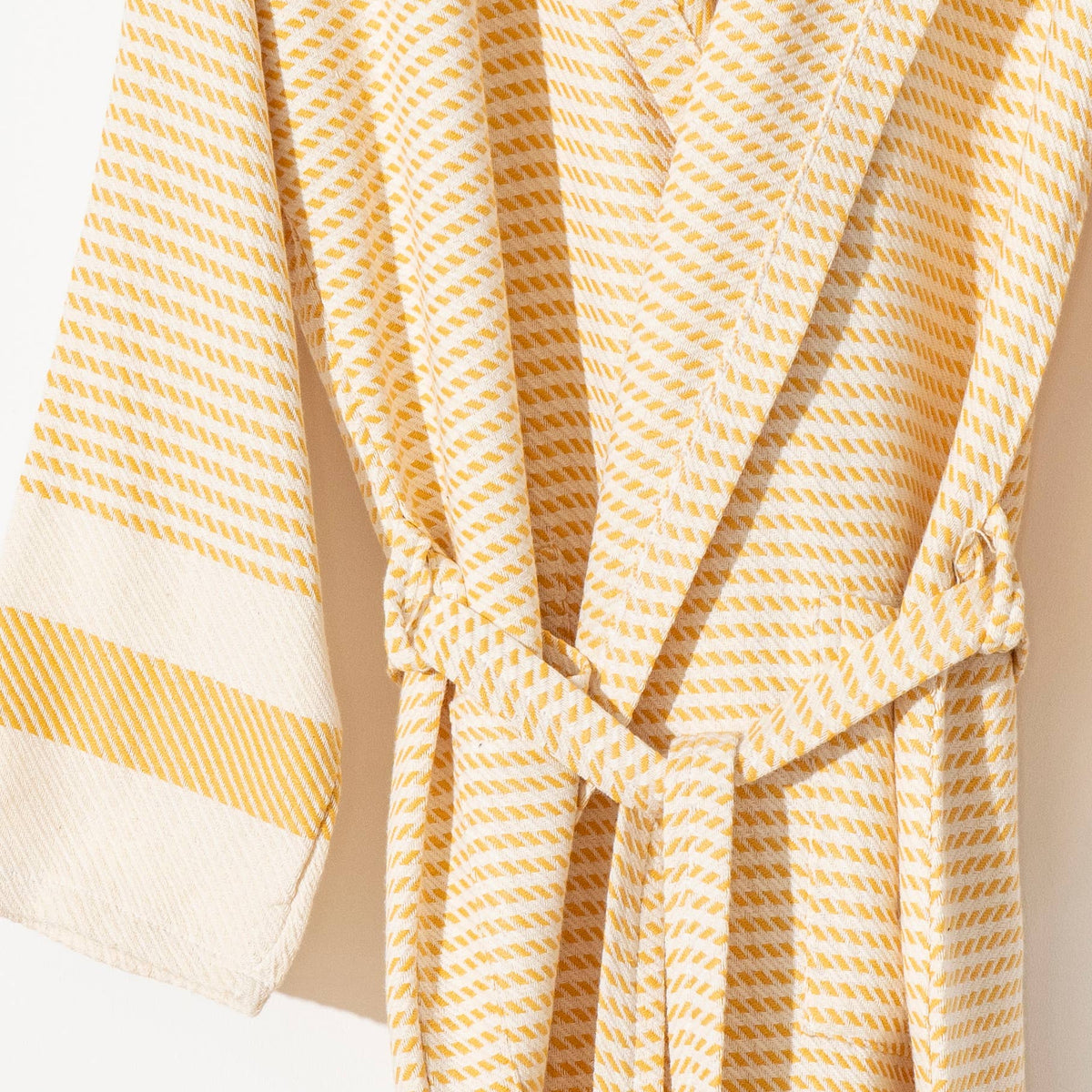 Fine stripe Turkish bathrobe – kimono, contrast border | Kikoya