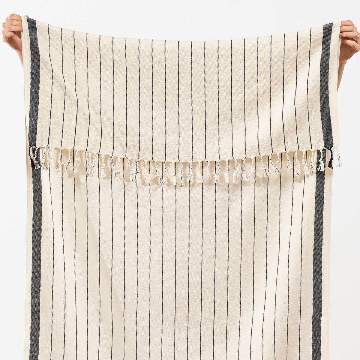 Aphrodisia honeycomb Turkish beach towel with a black pinstripe | Kikoya