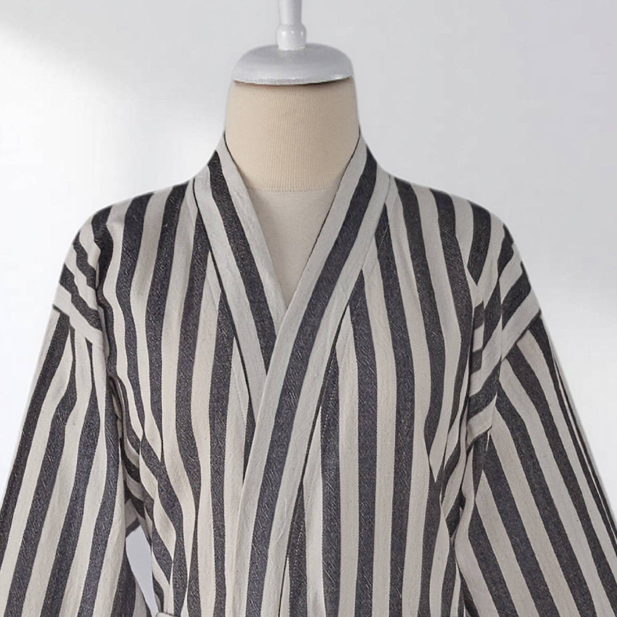 Pinstripe Turkish kimono bathrobe – Brown & White | Kikoya