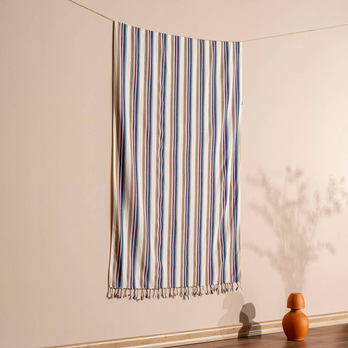Hammam Turkish Peshtemal Towel – Pink & Blue Stripe, 100% Cotton