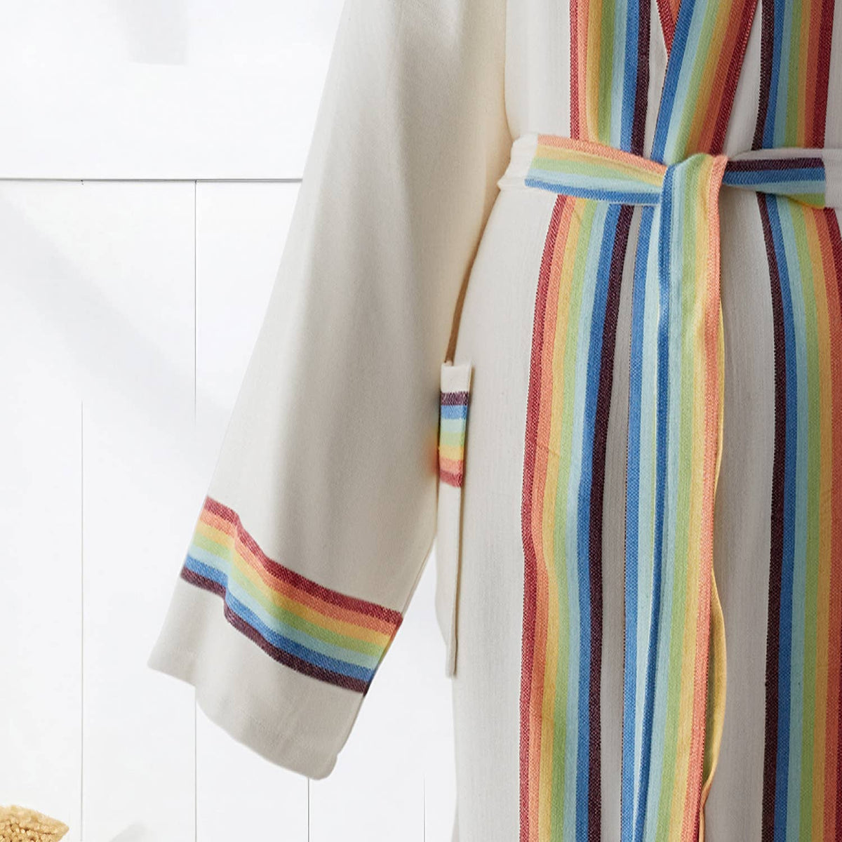Rainbow band Turkish bathrobe in cream – kimono | Kikoya