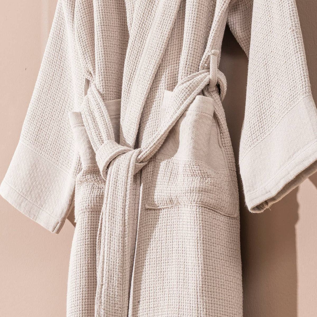 Salda waffle stonewash Turkish bathrobe, hooded, beige | Kikoya