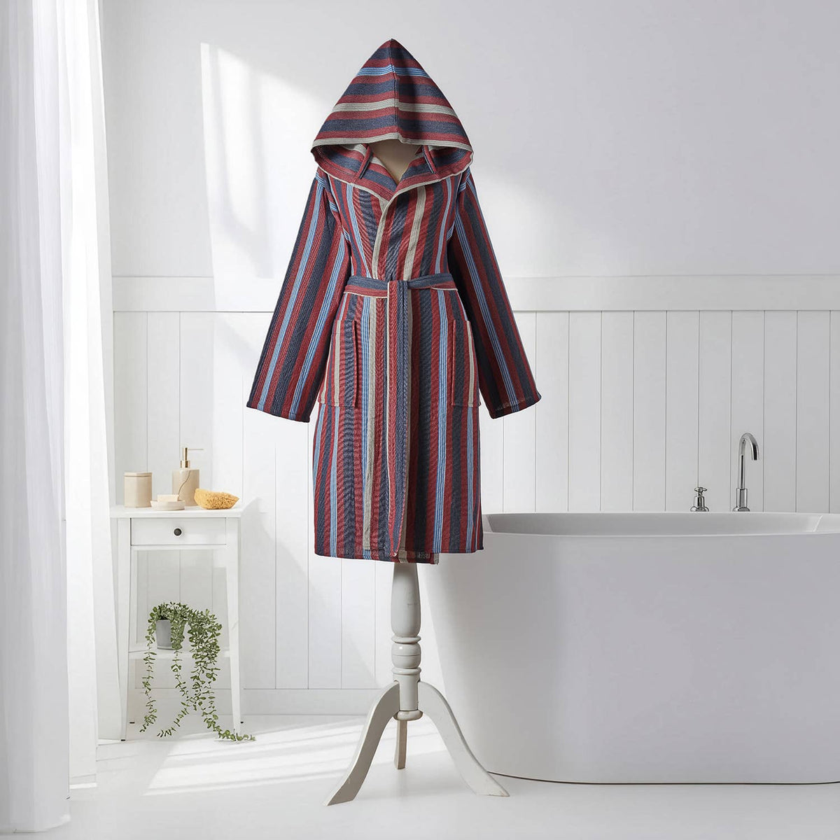 Antique Turkish hooded bathrobe – Plum Stripe | Kikoya