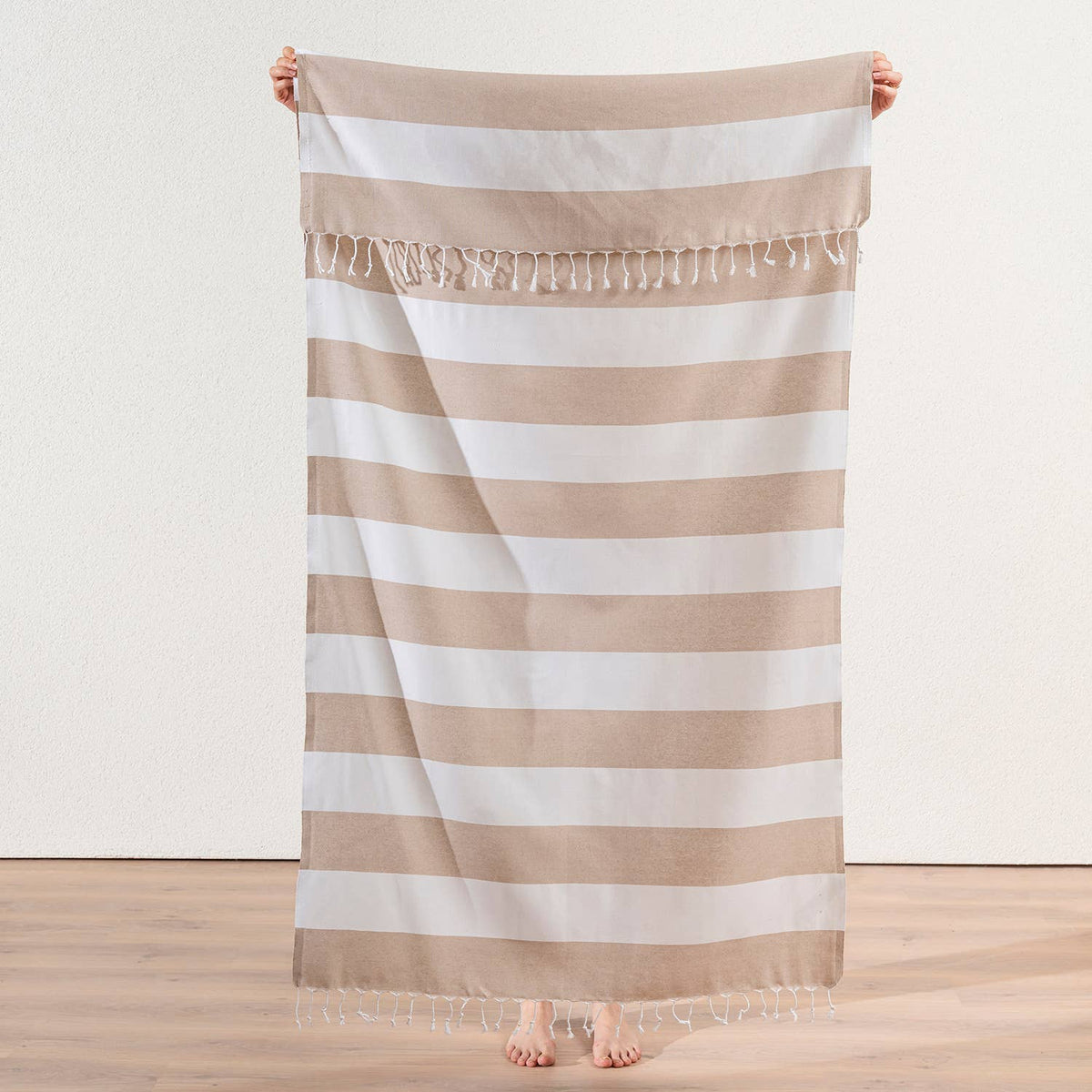 Cabana Turkish beach towel in two-tone block stripe on white, 33x66 in | Kikoya