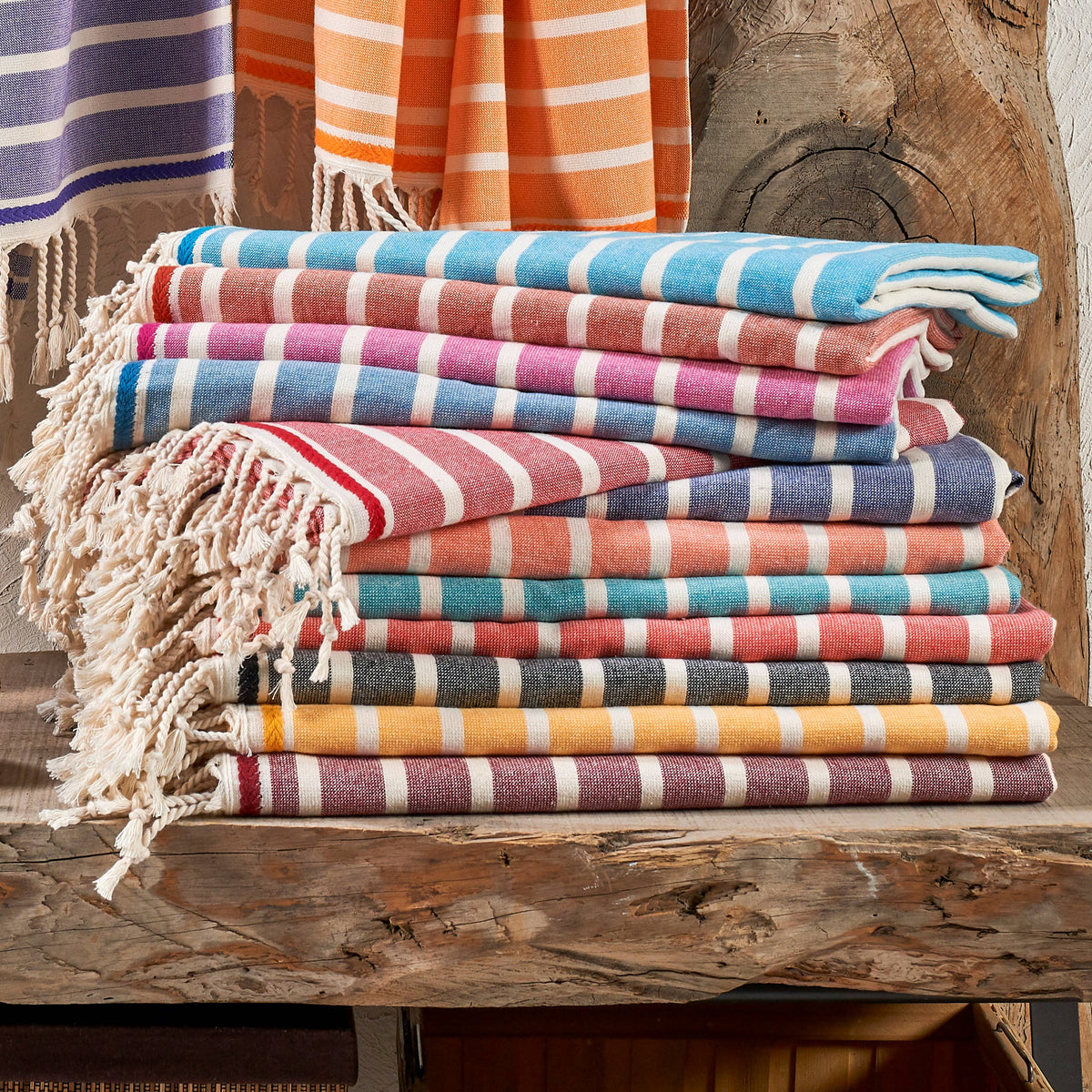 Terry-backed Turkish towel in a two-tone stripe, 33x66 in | Kikoya