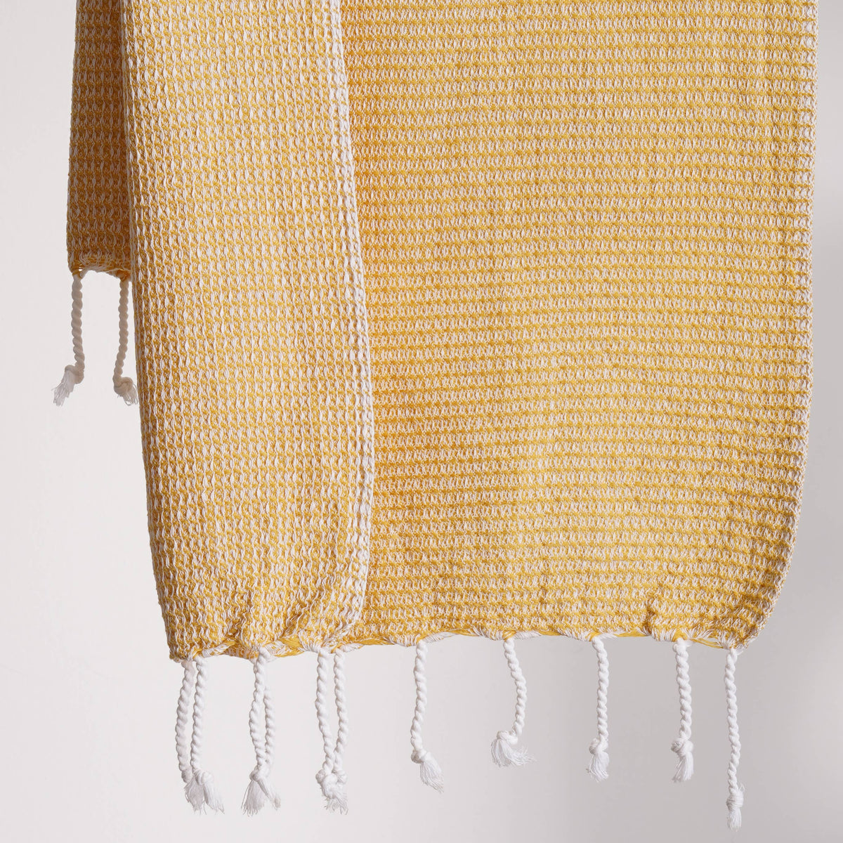 Micro waffle Turkish hand towel in a plain colour with knotted fringe | Kikoya