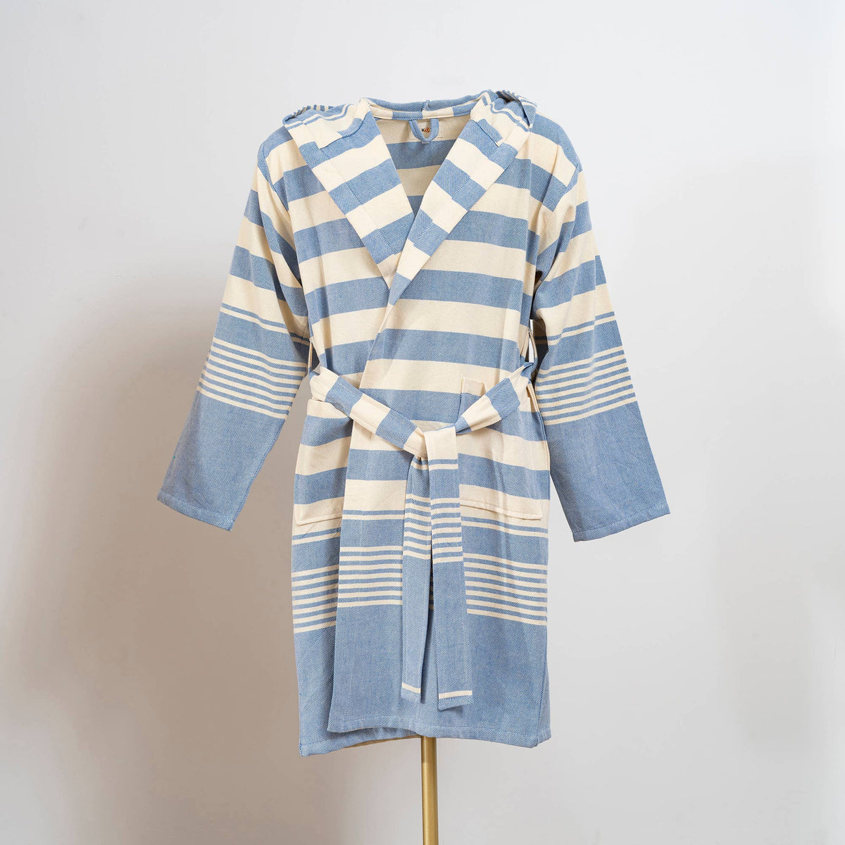 Rumi wide stripe Turkish bathrobe – hooded | Kikoya