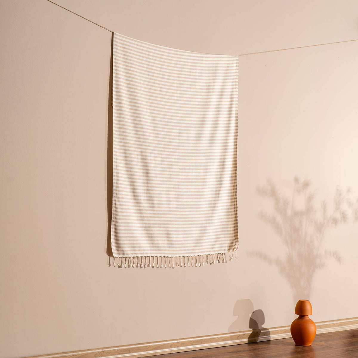 Kash Turkish beach towel in a flat-woven stripe, 33x66 in | Kikoya