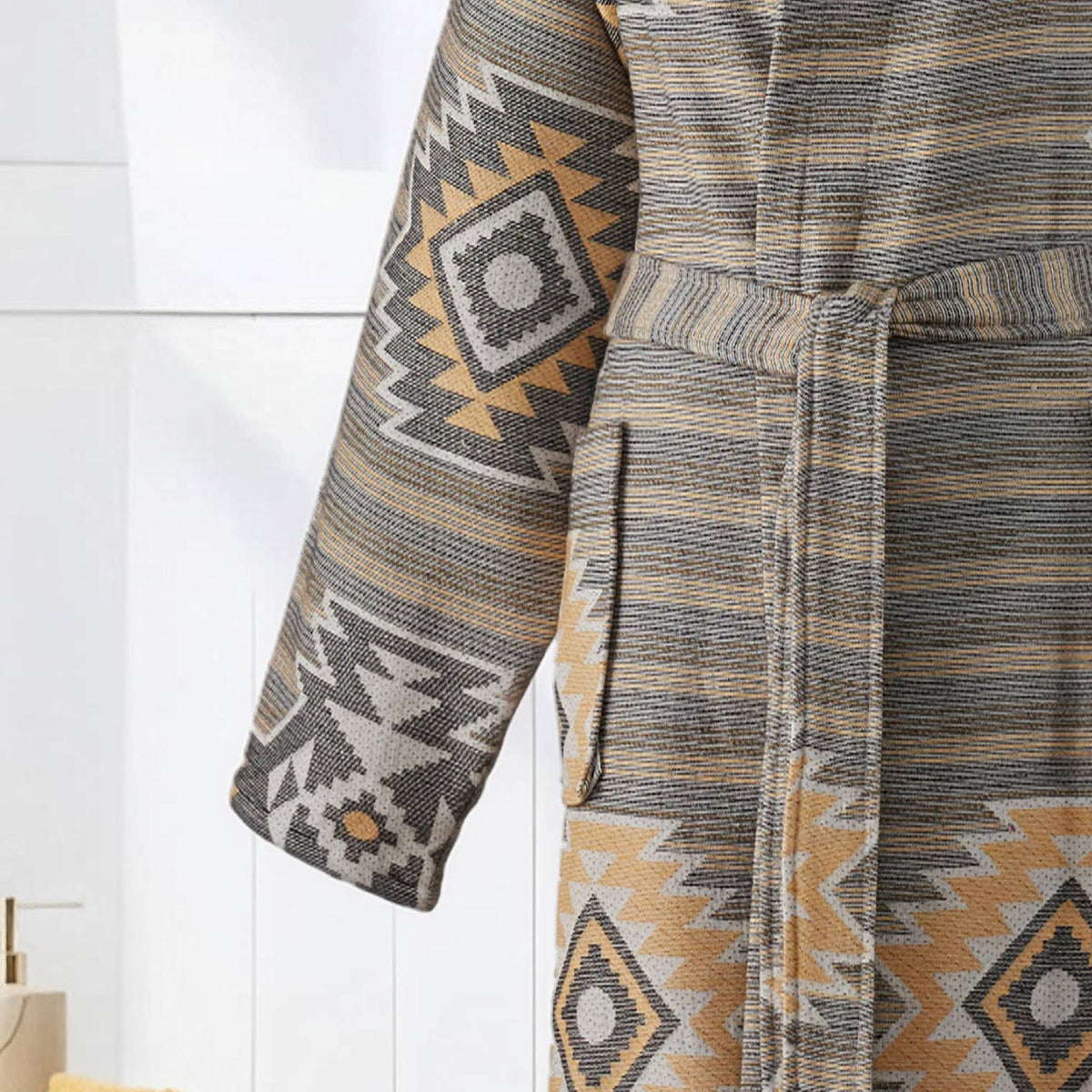 Kilim terry-backed Turkish bathrobe – hooded, multicolor | Kikoya