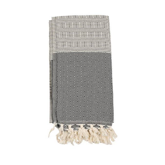 Topkapi Turkish beach towel in blue diamond weave with contrast band, 33x66 in | Kikoya