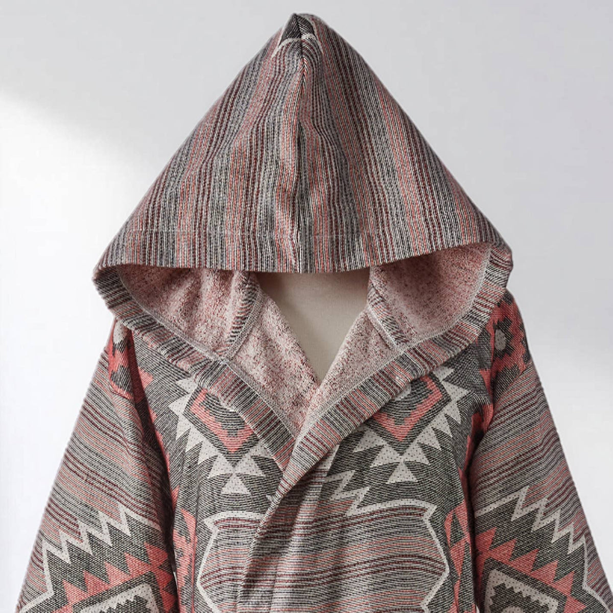 Kilim terry-backed Turkish bathrobe – hooded, multicolor | Kikoya