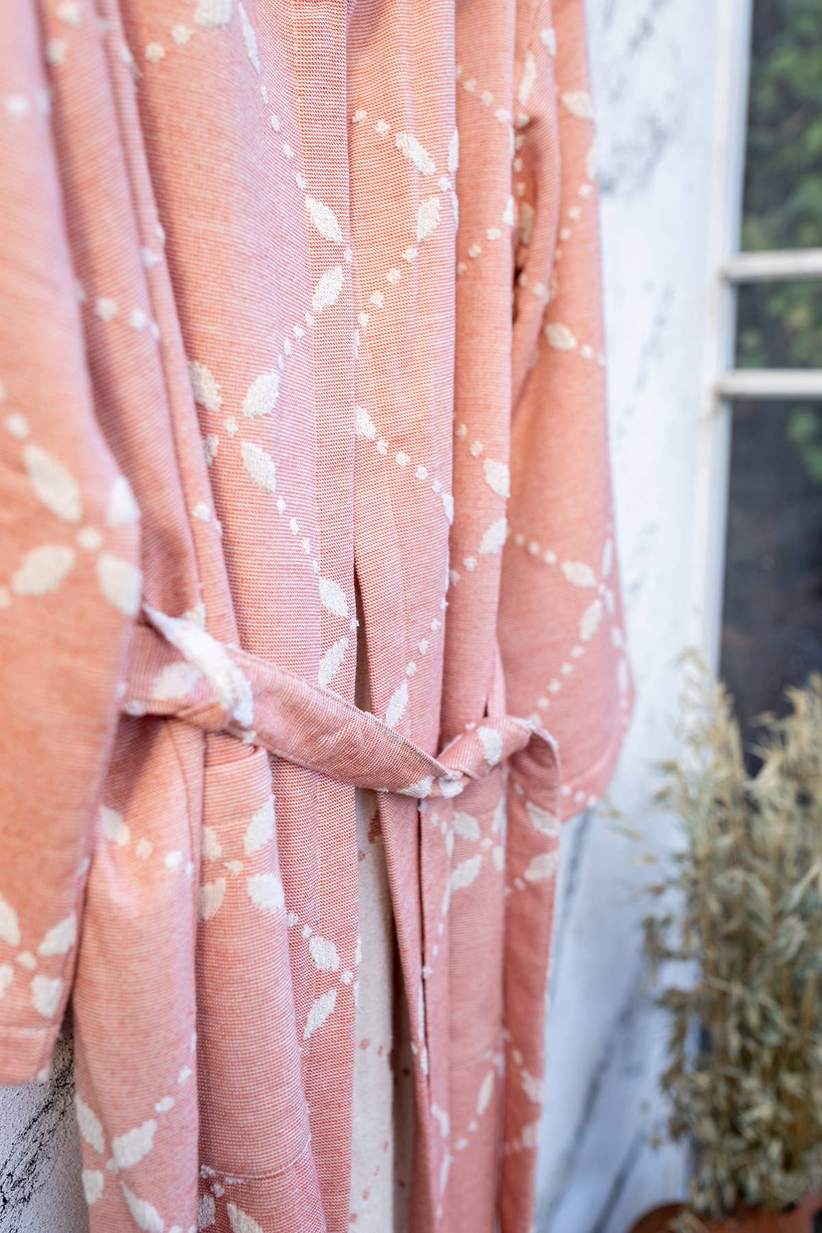 Carmen raised terry Turkish bathrobe with a floral jacquard, hooded | Kikoya