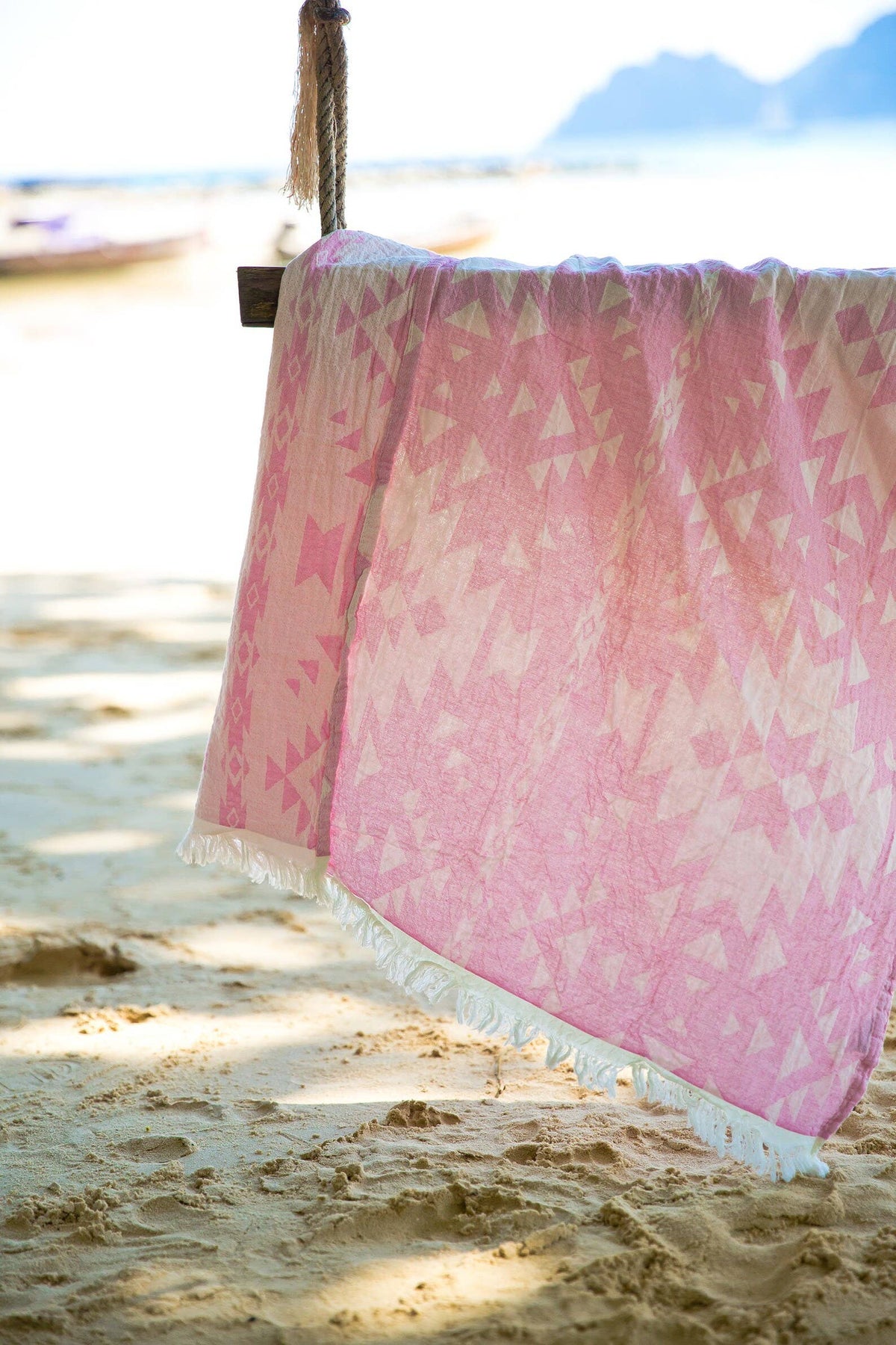 Kilim Turkish beach towel with all-over ikat motif, 33x66 in, bright tones | Kikoya