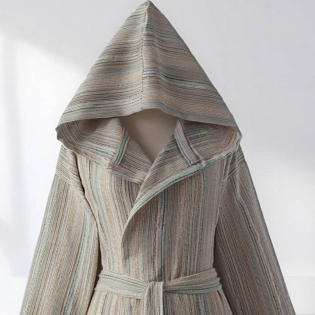 Textured Turkish cotton bathrobe in sand – hooded | Kikoya