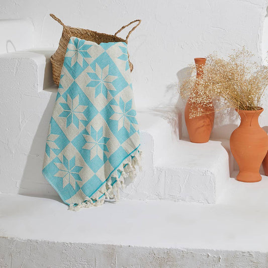 Mirror Turkish terry towel with a star-tile jacquard, 36x66 in | Kikoya