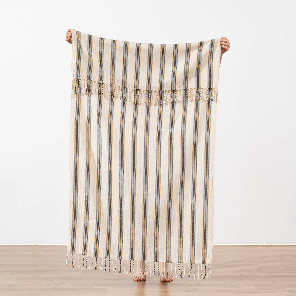 Premium rustic Turkish beach towel in a grey ticking stripe | Kikoya